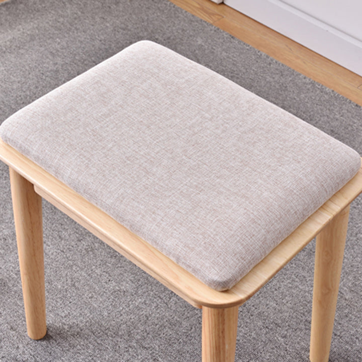 Modern Minimalist Rubberwood &amp; Cotton Linen Rectangular Vanity Stool With Upholstered Seat For Bedroom