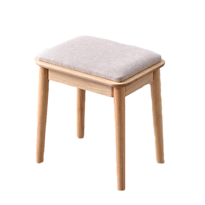 Modern Minimalist Rubberwood &amp; Cotton Linen Rectangular Vanity Stool With Upholstered Seat For Bedroom