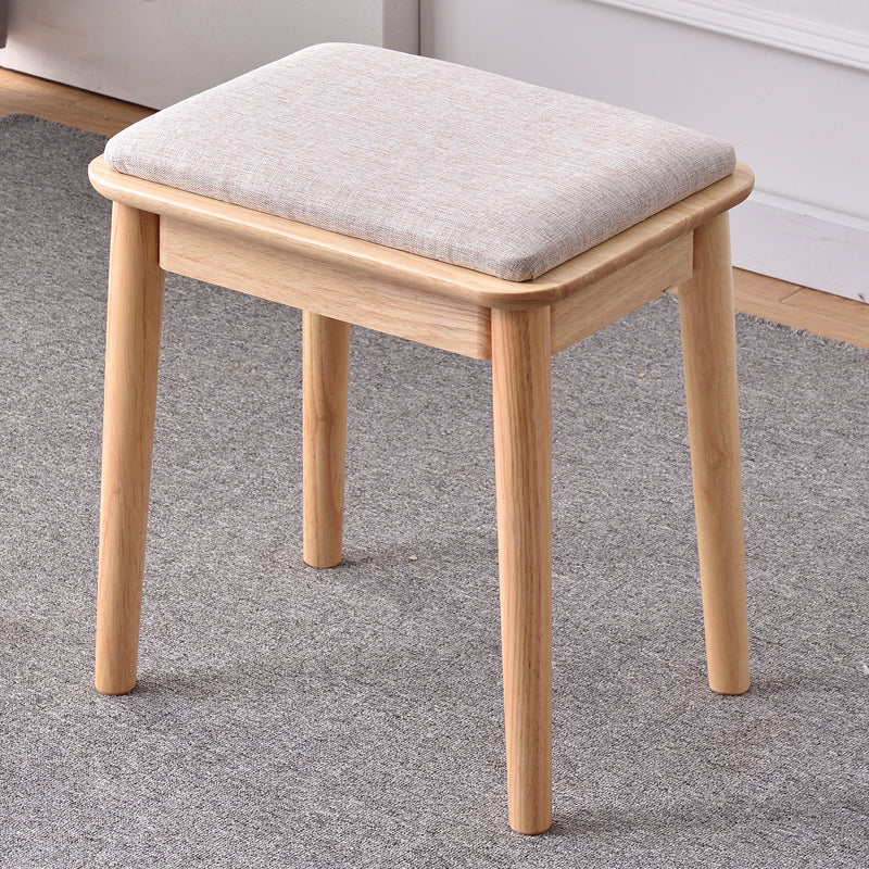 Modern Minimalist Rubberwood &amp; Cotton Linen Rectangular Vanity Stool With Upholstered Seat For Bedroom