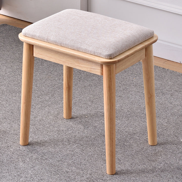Modern Minimalist Rubberwood &amp; Cotton Linen Rectangular Vanity Stool With Upholstered Seat For Bedroom
