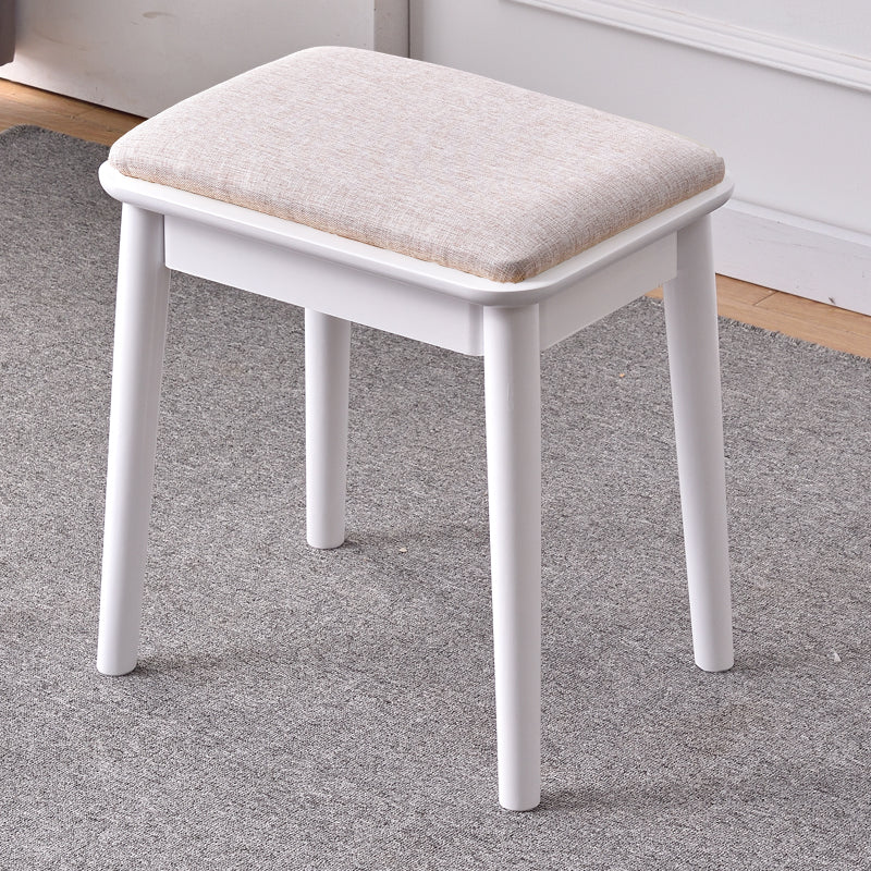 Modern Minimalist Rubberwood &amp; Cotton Linen Rectangular Vanity Stool With Upholstered Seat For Bedroom
