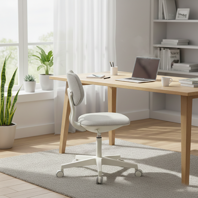 Modern Minimalist PP &amp; Nylon &amp; Linen Metal Swivel Desk Chair With Adjustable Height &amp; Backrest For Home Office &amp; Bedroom