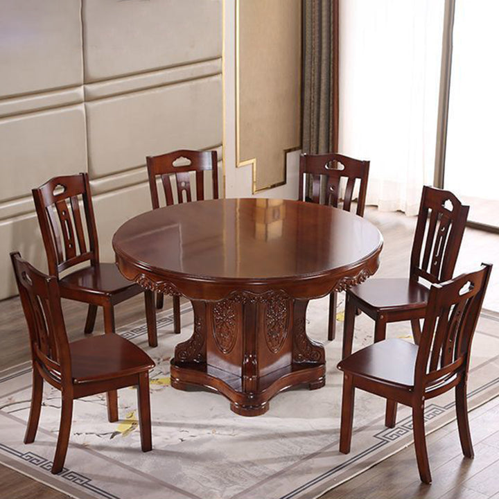 Traditional Chinese Solid Wood & MDF Dining Chair With Openwork Backrest For Dining Room