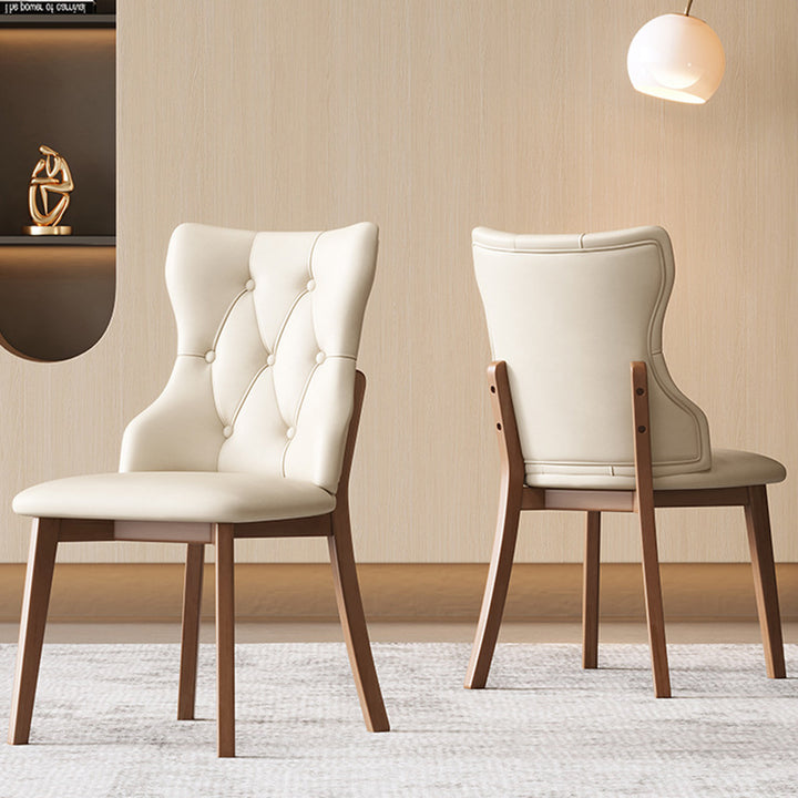 Modern Luxury Solid Wood & Faux Leather Upholstered Seat Dining Chair With Backrest Set Of 2 For Dining Room