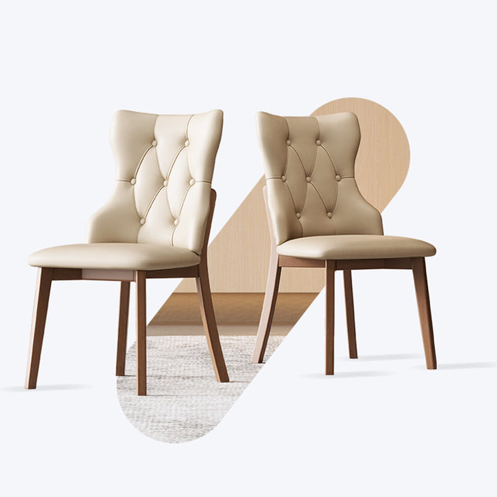 Chaise de salle à manger moderne de luxe en bois massif et similicuir avec dossier, lot de 2 pour salle à manger 