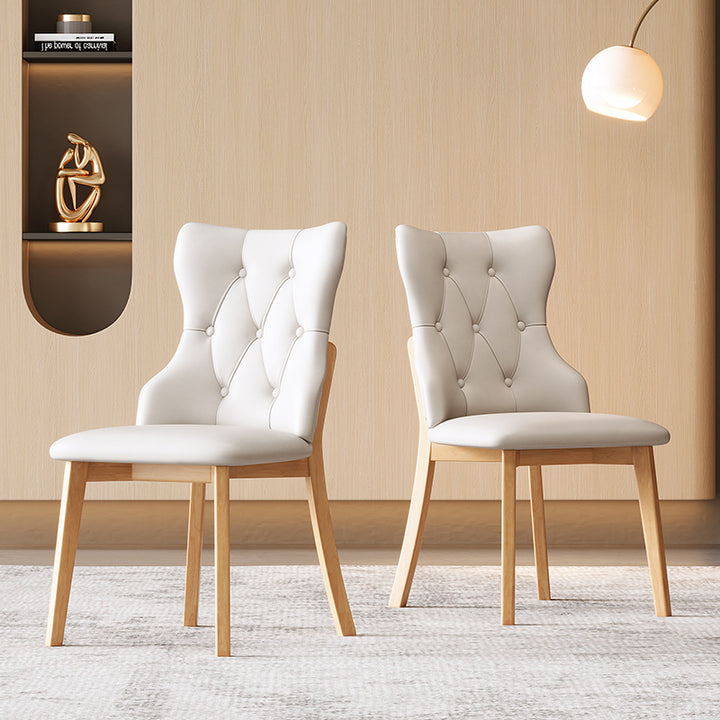 Modern Luxury Solid Wood & Faux Leather Upholstered Seat Dining Chair With Backrest Set Of 2 For Dining Room
