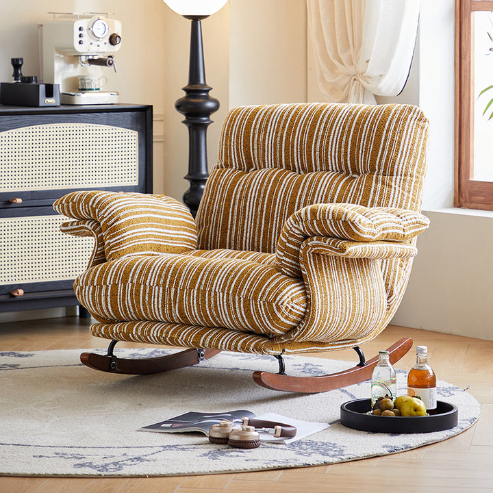 Zeitgenössischer Retro-Samt-Eisen- und Holz-Polster-Schaukelstuhl mit Armlehnen und Liegefunktion für das Wohnzimmer 