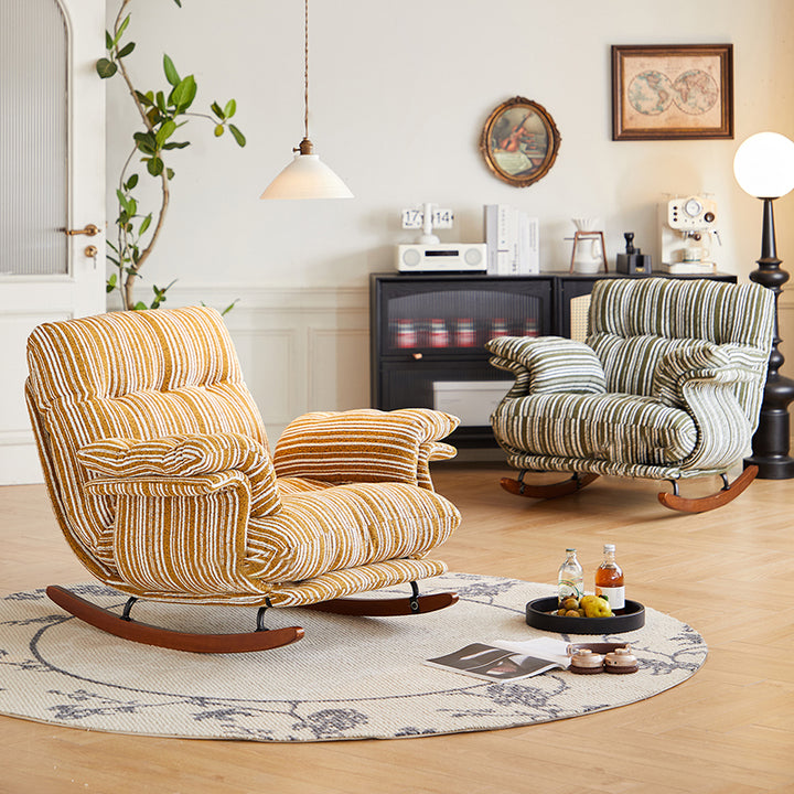 Zeitgenössischer Retro-Samt-Eisen- und Holz-Polster-Schaukelstuhl mit Armlehnen und Liegefunktion für das Wohnzimmer 