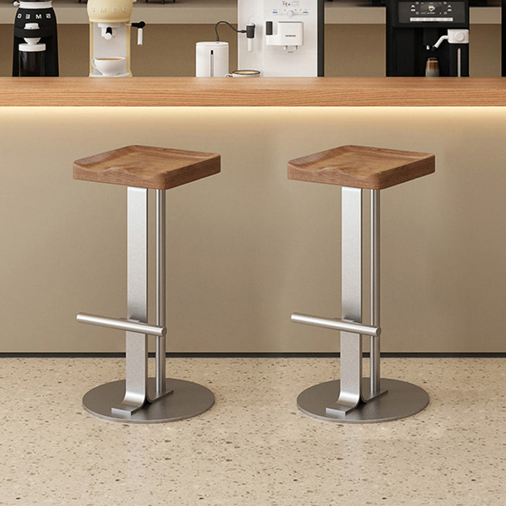 Tabouret de bar rectangulaire moderne minimaliste en fer forgé et bois massif avec repose-pieds pour salle à manger 