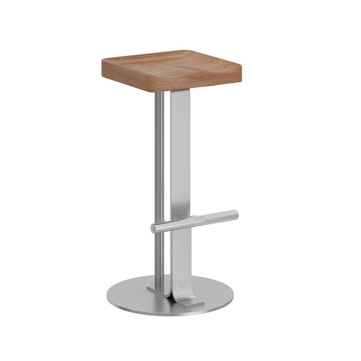 Tabouret de bar rectangulaire moderne minimaliste en fer forgé et bois massif avec repose-pieds pour salle à manger 