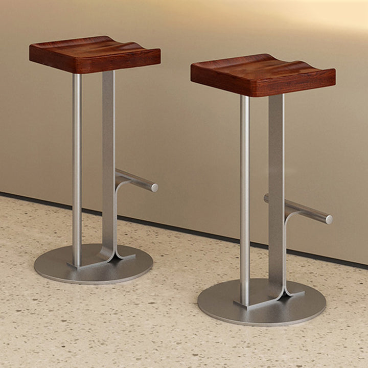 Tabouret de bar rectangulaire moderne minimaliste en fer forgé et bois massif avec repose-pieds pour salle à manger 