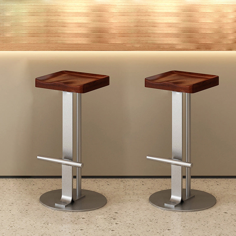 Tabouret de bar rectangulaire moderne minimaliste en fer forgé et bois massif avec repose-pieds pour salle à manger 