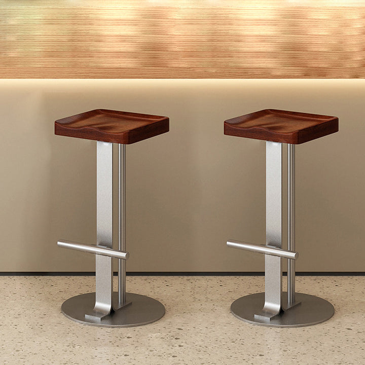 Tabouret de bar rectangulaire moderne minimaliste en fer forgé et bois massif avec repose-pieds pour salle à manger 