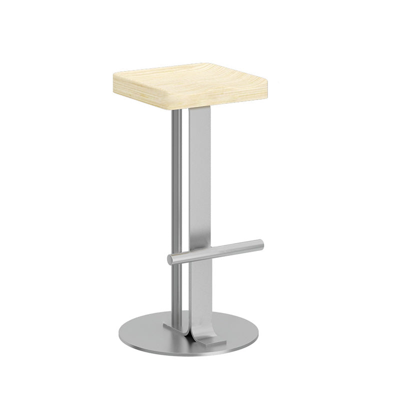 Tabouret de bar rectangulaire moderne minimaliste en fer forgé et bois massif avec repose-pieds pour salle à manger 