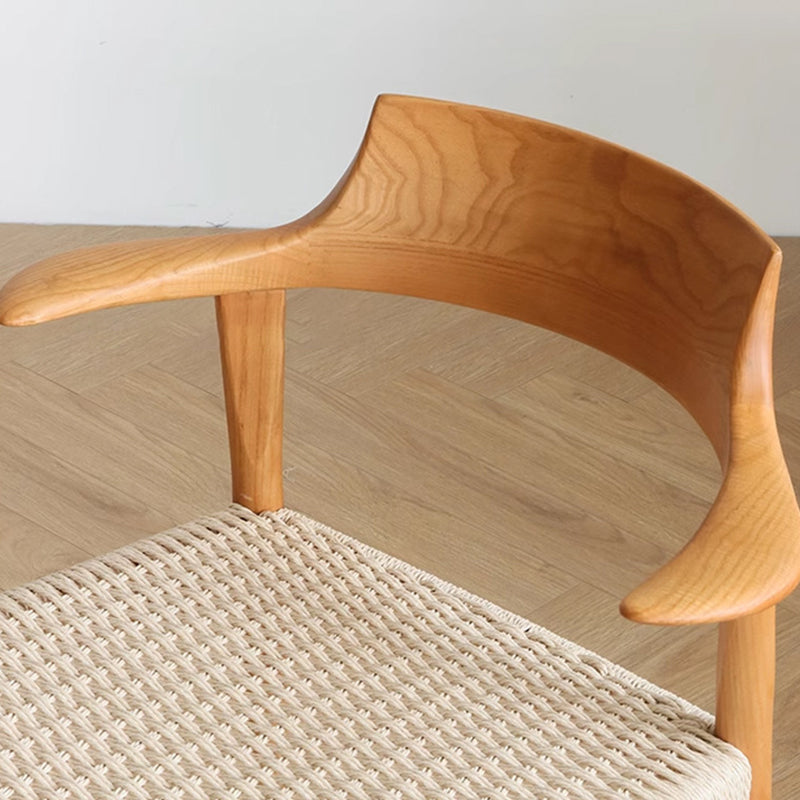 Chaise de salle à manger moderne en bois massif de style Mid-Century, tressage en corde en papier kraft, cuir PU, avec design à dossier en corne et dossier pour salle à manger 