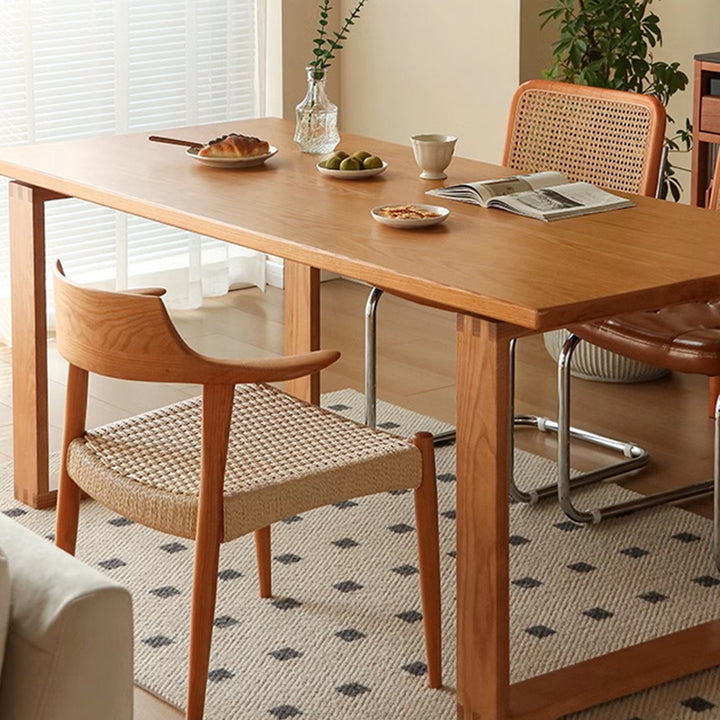 Chaise de salle à manger moderne en bois massif de style Mid-Century, tressage en corde en papier kraft, cuir PU, avec design à dossier en corne et dossier pour salle à manger 
