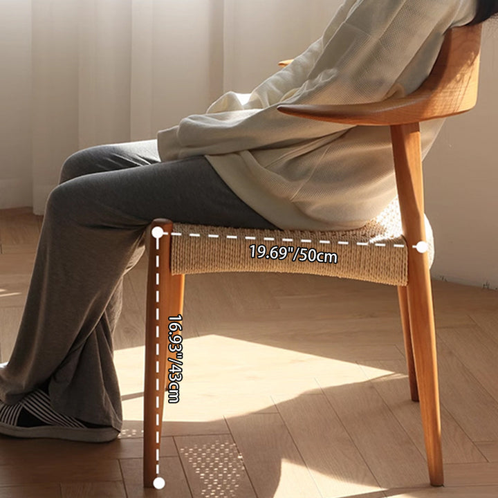Chaise de salle à manger moderne en bois massif de style Mid-Century, tressage en corde en papier kraft, cuir PU, avec design à dossier en corne et dossier pour salle à manger 