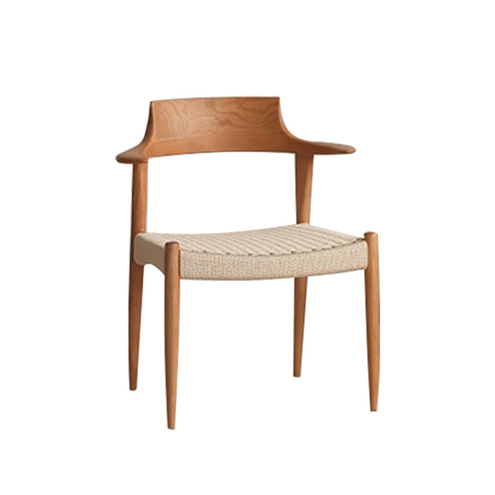 Chaise de salle à manger moderne en bois massif de style Mid-Century, tressage en corde en papier kraft, cuir PU, avec design à dossier en corne et dossier pour salle à manger 
