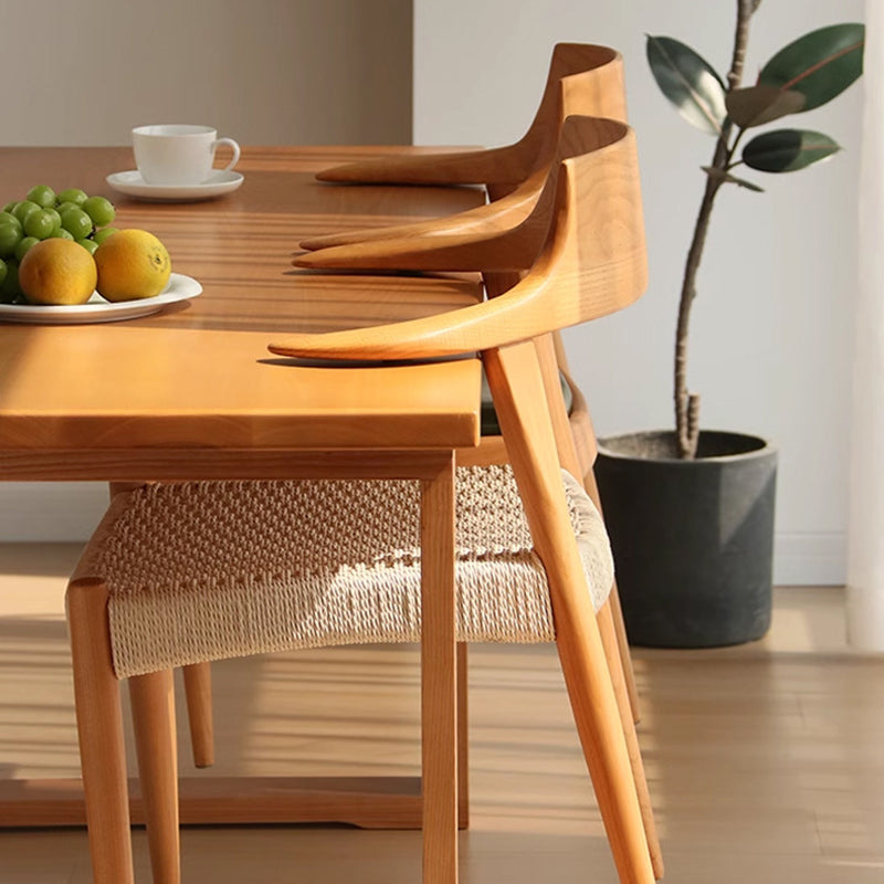 Chaise de salle à manger moderne en bois massif de style Mid-Century, tressage en corde en papier kraft, cuir PU, avec design à dossier en corne et dossier pour salle à manger 