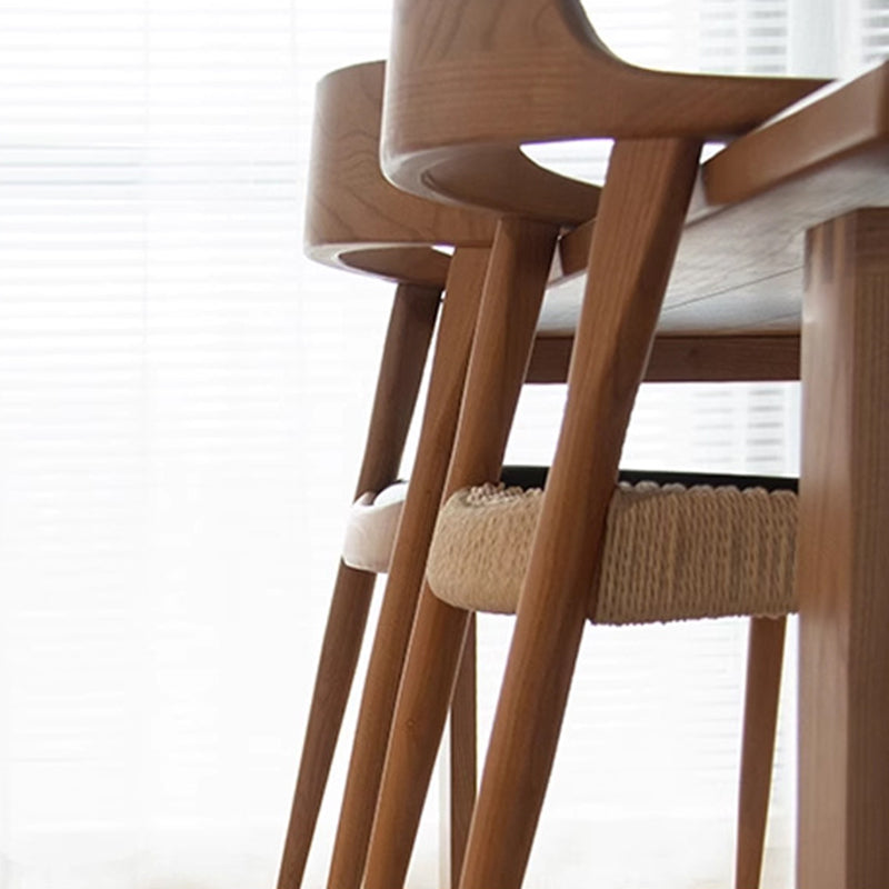 Chaise de salle à manger moderne en bois massif de style Mid-Century, tressage en corde en papier kraft, cuir PU, avec design à dossier en corne et dossier pour salle à manger 
