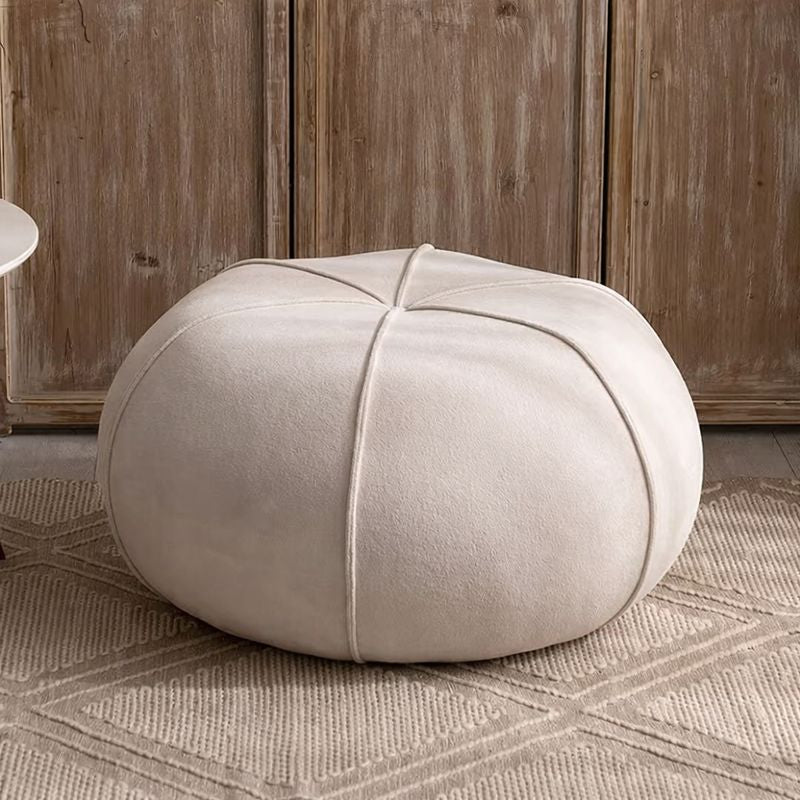 Tabouret bas contemporain en velours pour salon et entrée, cadre en bois massif et contreplaqué, motif citrouille créatif 