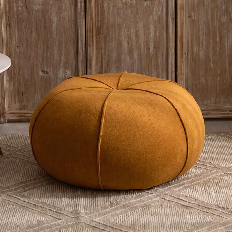 Tabouret bas contemporain en velours pour salon et entrée, cadre en bois massif et contreplaqué, motif citrouille créatif 