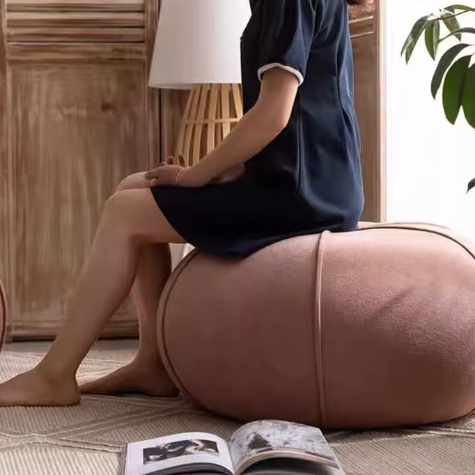 Tabouret bas contemporain en velours pour salon et entrée, cadre en bois massif et contreplaqué, motif citrouille créatif 
