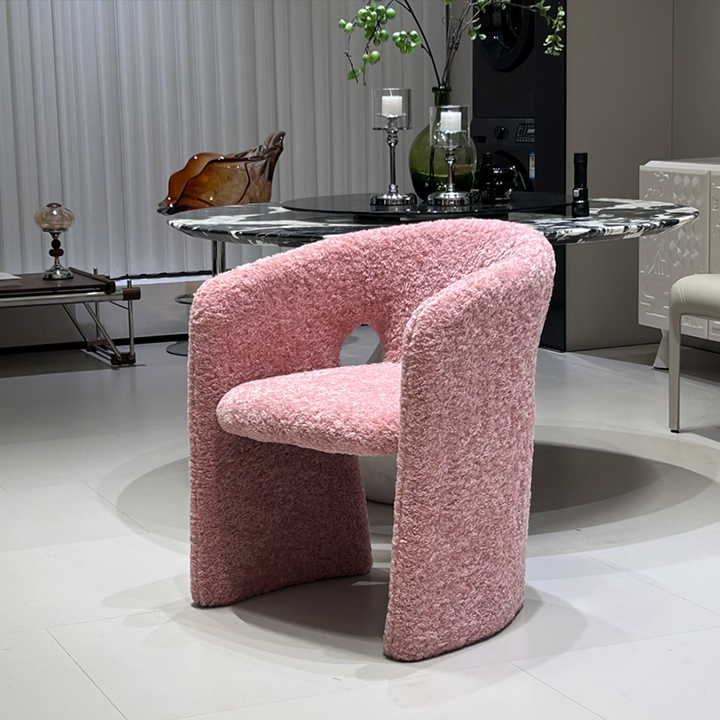 Chaise d'appoint moderne en acier et contreplaqué en forme de H, revêtue de laine d'agneau, avec dossier et accoudoirs, pour salon et chambre à coucher 