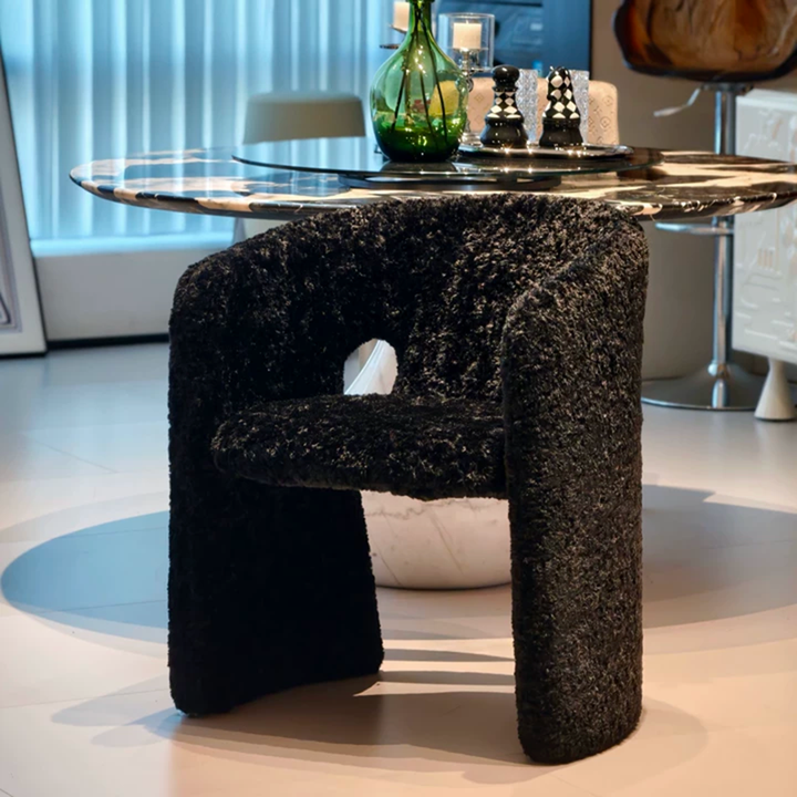 Chaise d'appoint moderne en acier et contreplaqué en forme de H, revêtue de laine d'agneau, avec dossier et accoudoirs, pour salon et chambre à coucher 