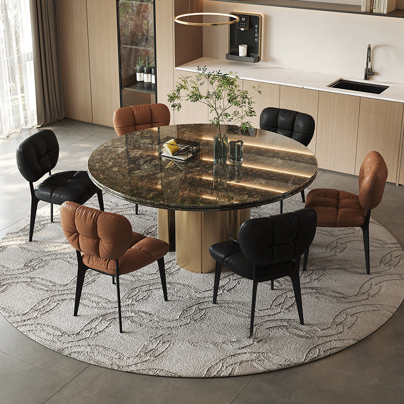 Chaise de salle à manger moderne de luxe en cuir microfibre et acier au carbone avec coussin en éponge haute densité pour salle à manger 