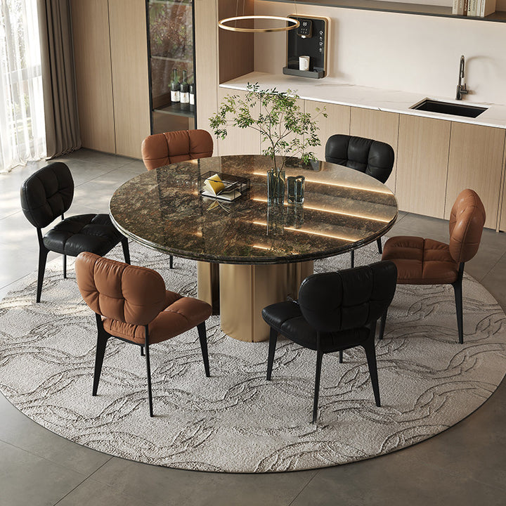 Modern Luxury Microfiber Leather & Carbon Steel Dining Chair With High-Density Sponge Cushion For Dining Room