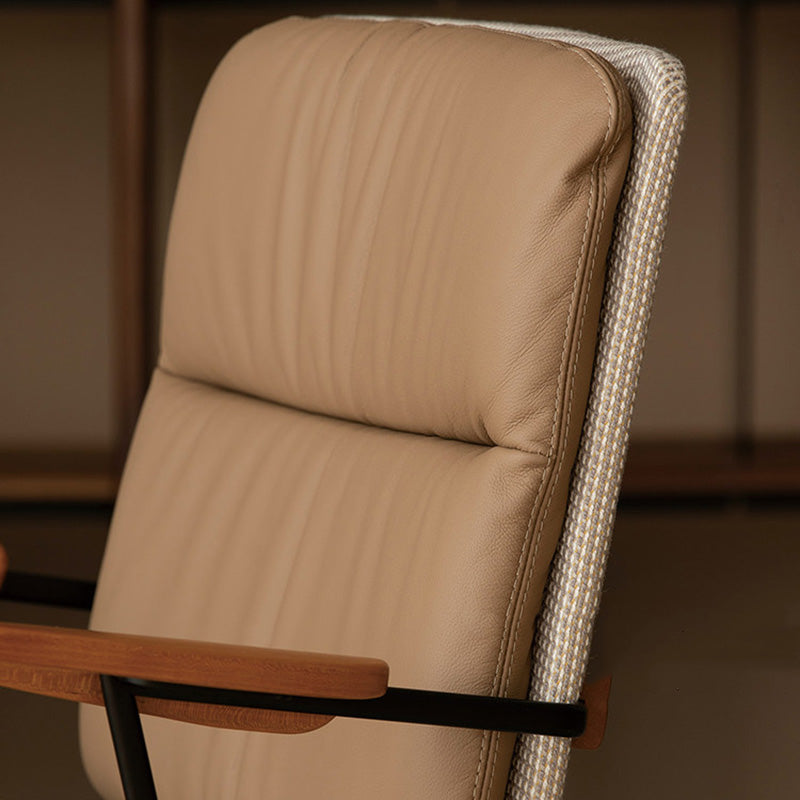 Silla de escritorio ergonómica de lujo moderno de cuero genuino, madera maciza y aleación de aluminio con giro y movilidad para oficina en casa y dormitorio 