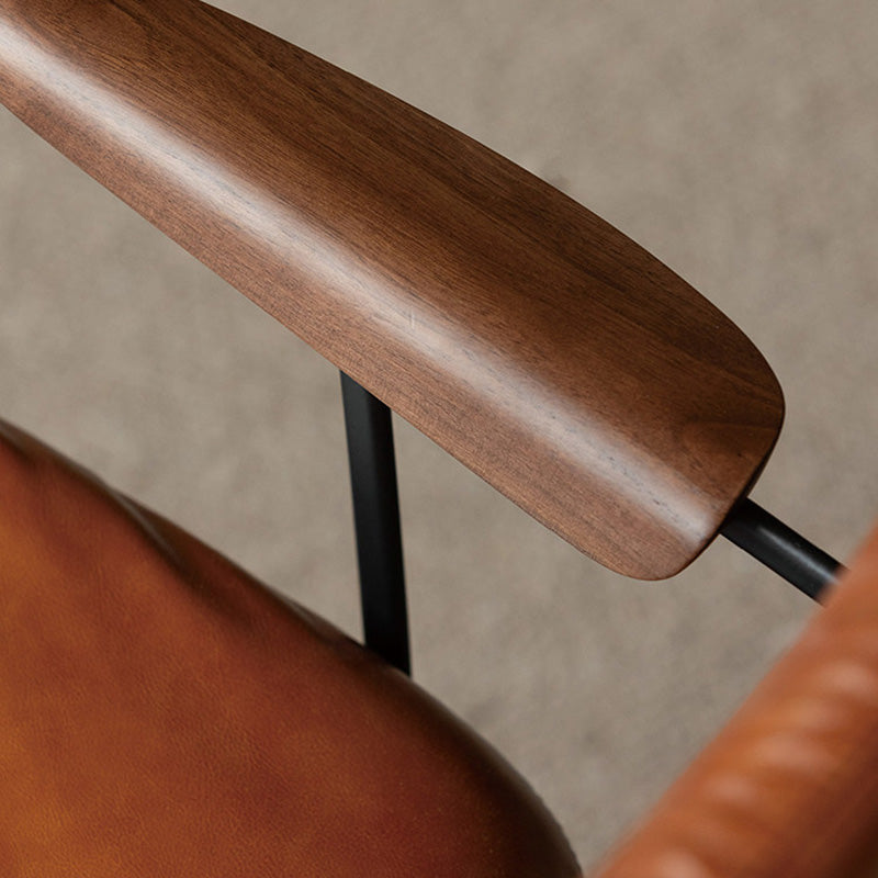 Silla de escritorio ergonómica de lujo moderno de cuero genuino, madera maciza y aleación de aluminio con giro y movilidad para oficina en casa y dormitorio 