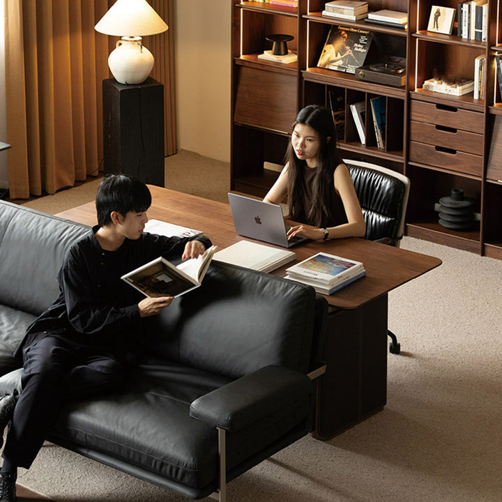Silla de escritorio ergonómica de lujo moderno de cuero genuino, madera maciza y aleación de aluminio con giro y movilidad para oficina en casa y dormitorio 