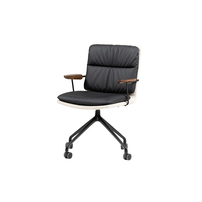 Silla de escritorio ergonómica de lujo moderno de cuero genuino, madera maciza y aleación de aluminio con giro y movilidad para oficina en casa y dormitorio 