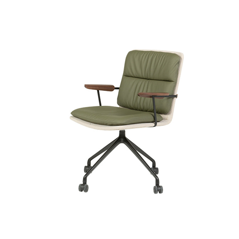 Silla de escritorio ergonómica de lujo moderno de cuero genuino, madera maciza y aleación de aluminio con giro y movilidad para oficina en casa y dormitorio 