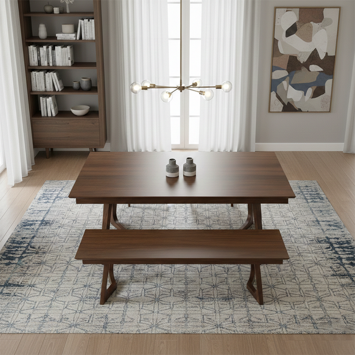 Modern Minimalist Solid Wood & Plywood Rectangular Bench Durable Use For Dining Room