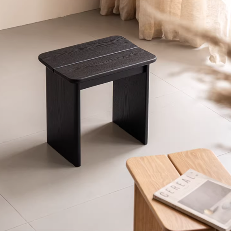 Chaise de salle à manger rectangulaire en bois massif au design minimaliste moderne, sans dossier, pour salle à manger et chambre à coucher 