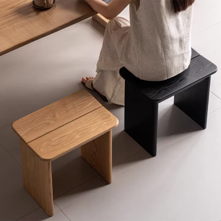 Chaise de salle à manger rectangulaire en bois massif au design minimaliste moderne, sans dossier, pour salle à manger et chambre à coucher 