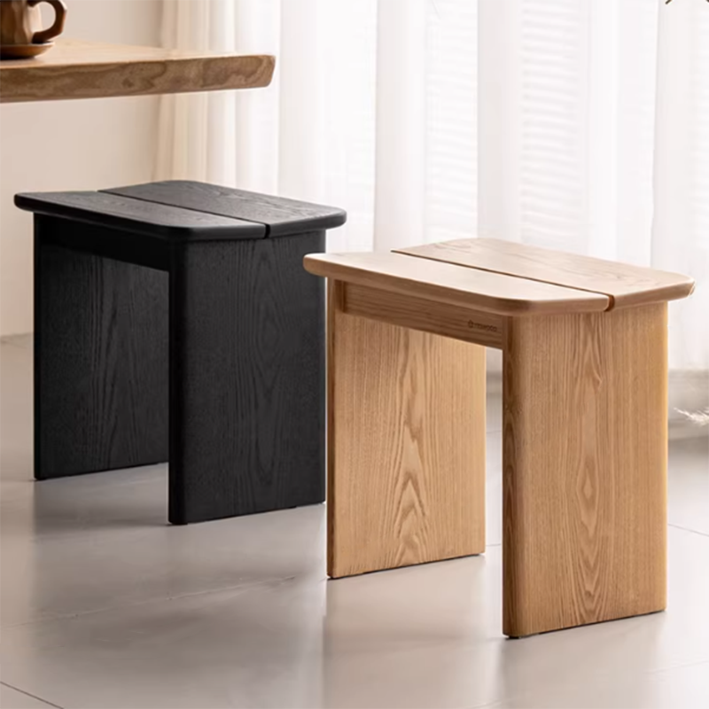 Chaise de salle à manger rectangulaire en bois massif au design minimaliste moderne, sans dossier, pour salle à manger et chambre à coucher 