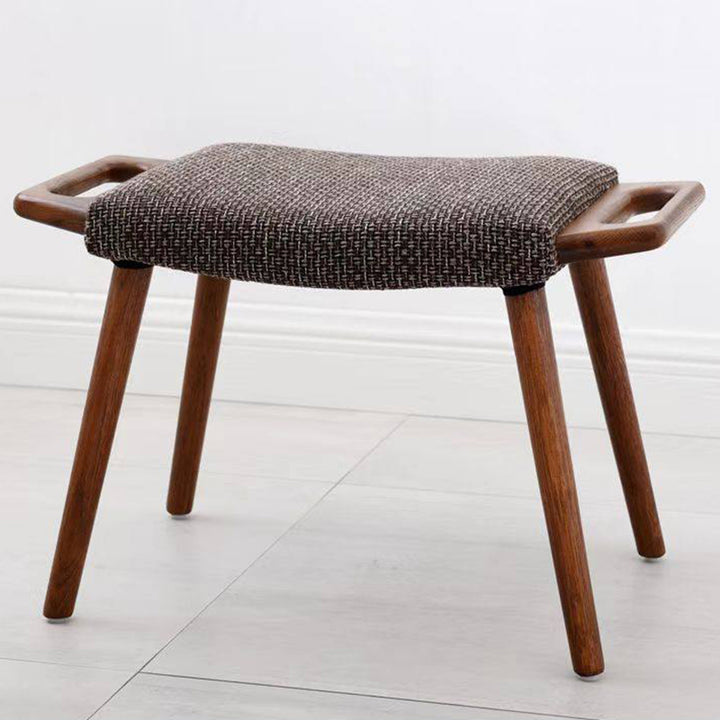 Contemporary Retro Cotton Linen Curved Seat Solid Wood Vanity Stool With Handles For Bedroom