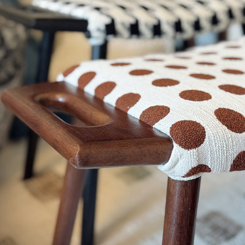 Contemporary Retro Cotton Linen Curved Seat Solid Wood Vanity Stool With Handles For Bedroom