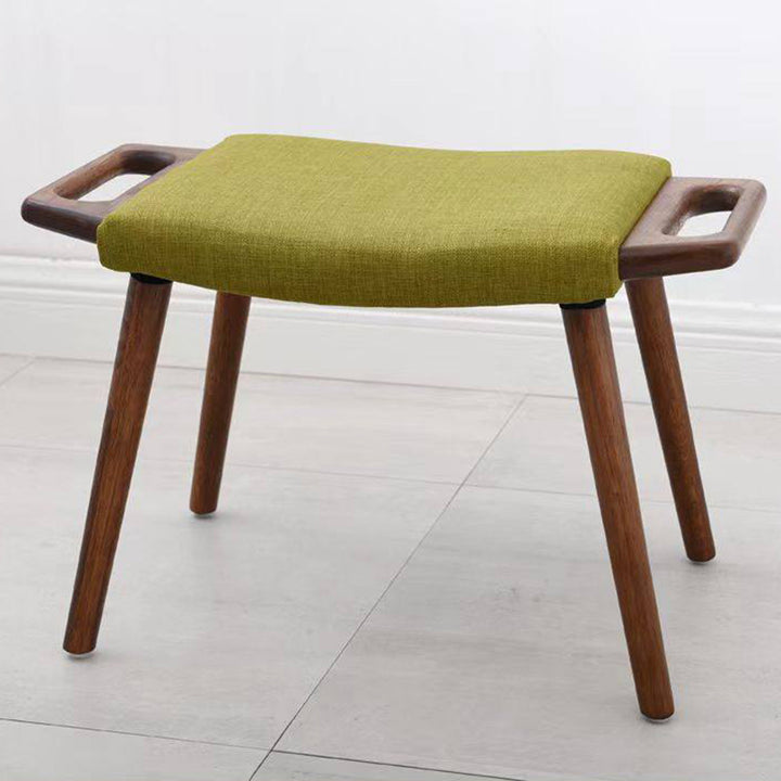 Contemporary Retro Cotton Linen Curved Seat Solid Wood Vanity Stool With Handles For Bedroom