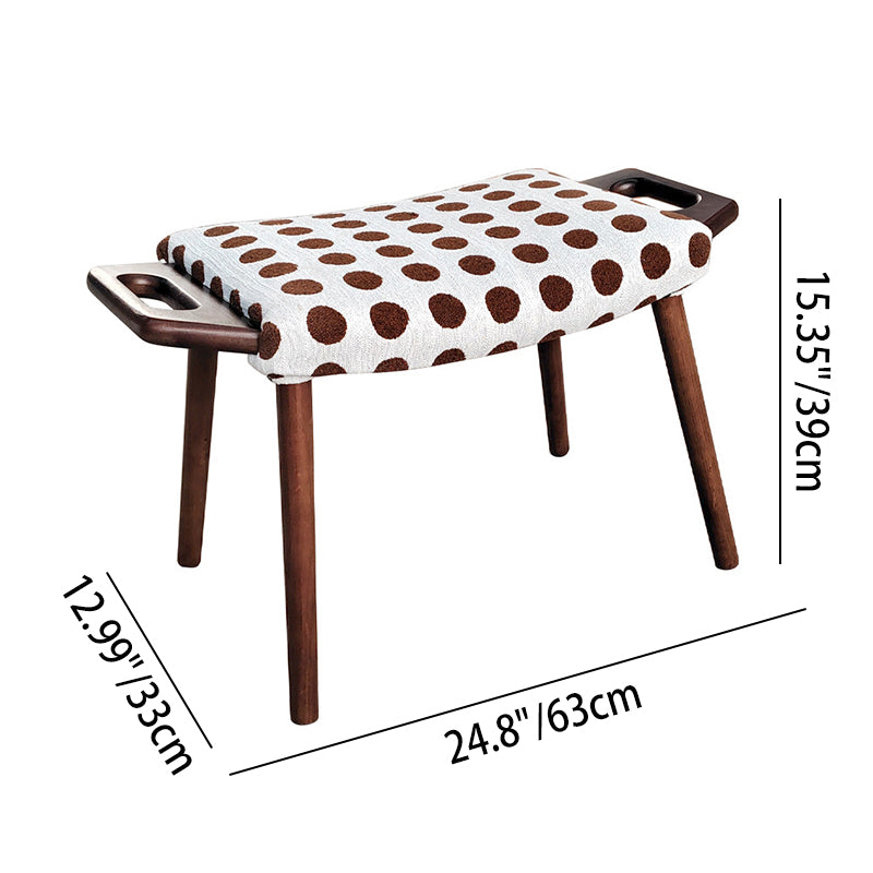 Contemporary Retro Cotton Linen Curved Seat Solid Wood Vanity Stool With Handles For Bedroom