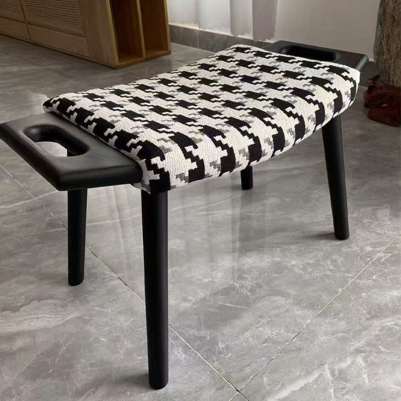 Contemporary Retro Cotton Linen Curved Seat Solid Wood Vanity Stool With Handles For Bedroom