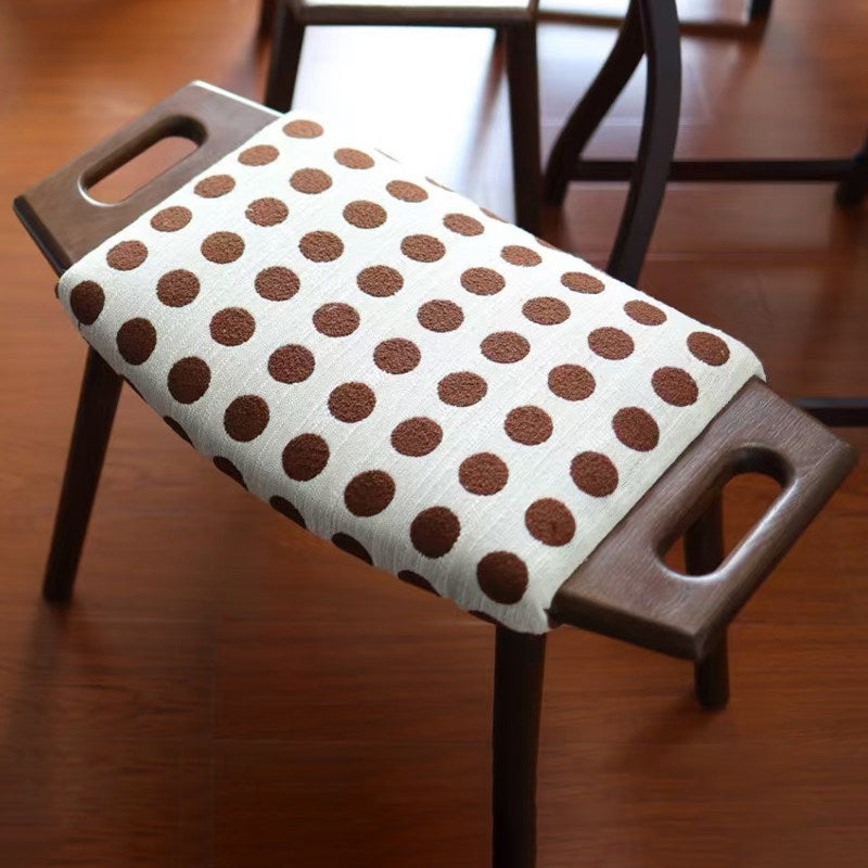 Contemporary Retro Cotton Linen Curved Seat Solid Wood Vanity Stool With Handles For Bedroom