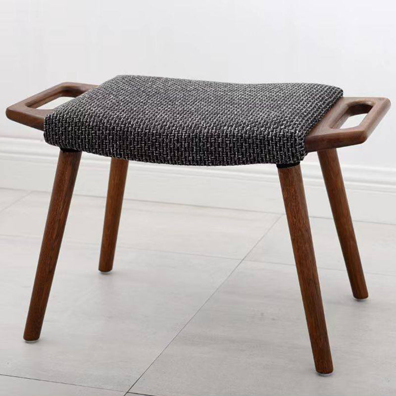 Contemporary Retro Cotton Linen Curved Seat Solid Wood Vanity Stool With Handles For Bedroom