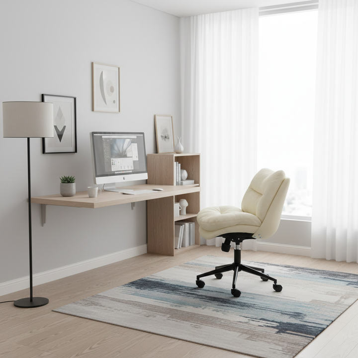 Modern Minimalist Solid Wood &amp; Plywood Steel Upholstered Rolling Desk Chair With Adjustable Height Swivel Design For Bedroom