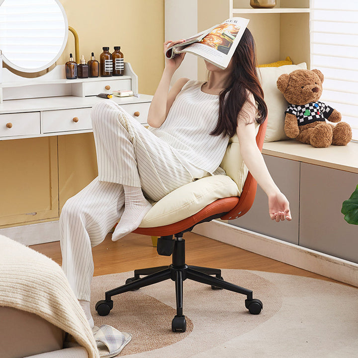 Modern Minimalist Solid Wood &amp; Plywood Steel Upholstered Rolling Desk Chair With Adjustable Height Swivel Design For Bedroom