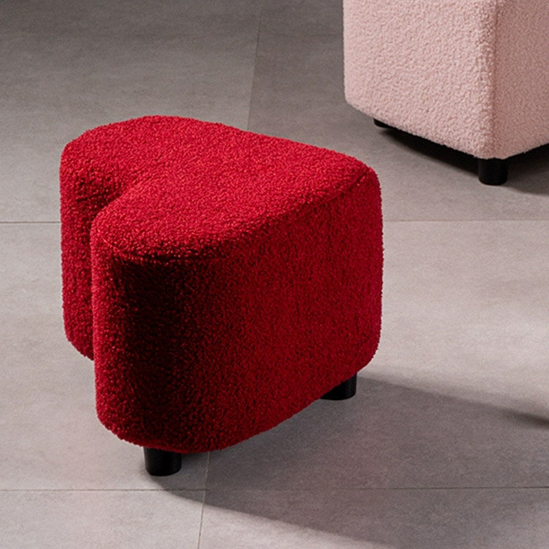 Taburete bajo contemporáneo y creativo con forma de corazón en tela sherpa, otomana decorativa con estructura de madera contrachapada para recibidor y sala de estar 